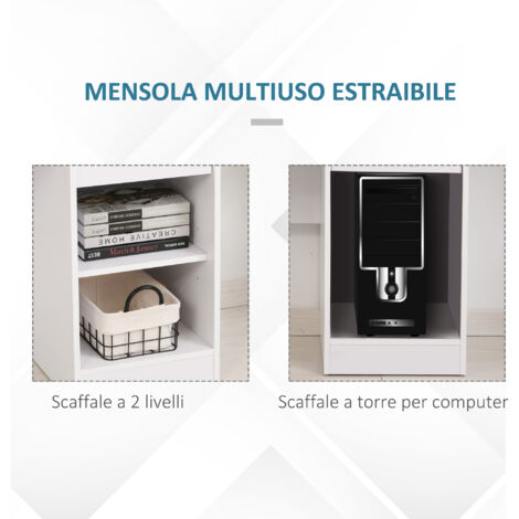 HOMCOM Scrivania Compatta Computer in Legno Bianco Ripiano Tastiera Estraibile