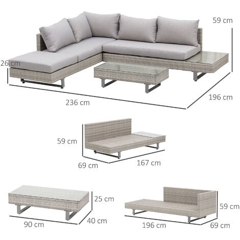 Outsunny Salotto da Giardino Divani da Esterno in Rattan Grigio