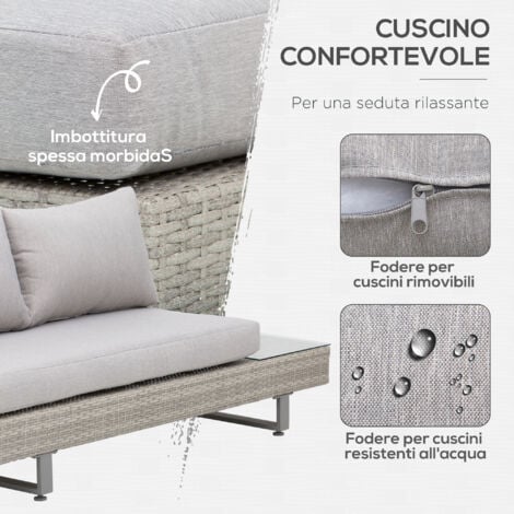 Outsunny Salotto da Giardino Divani da Esterno in Rattan Grigio