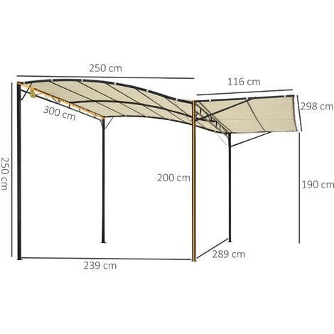 Outsunny Gazebo Pergola da Esterno 3x2.5m con Copertura in Tessuto