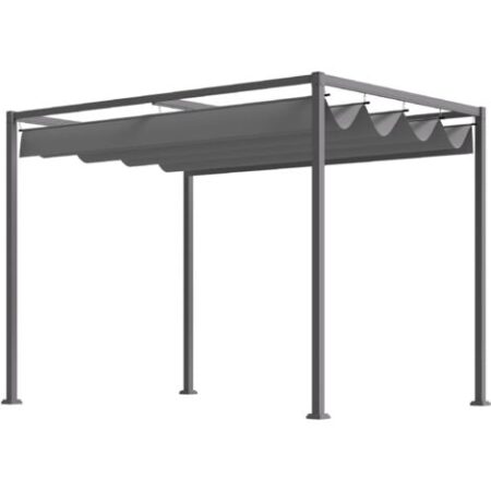 Outsunny Pergola Gazebo 3x2m con Telo Scorrevole da Giardino Grigio e Nero