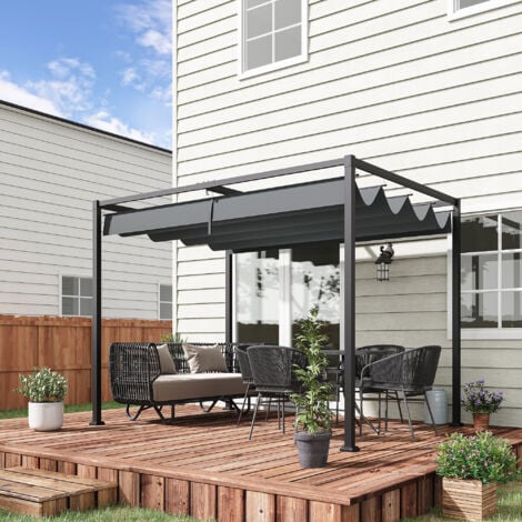 Outsunny Pergola Gazebo 3x2m con Telo Scorrevole da Giardino Grigio e Nero