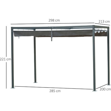 Outsunny Pergola Gazebo 3x2m con Telo Scorrevole da Giardino Grigio e Nero