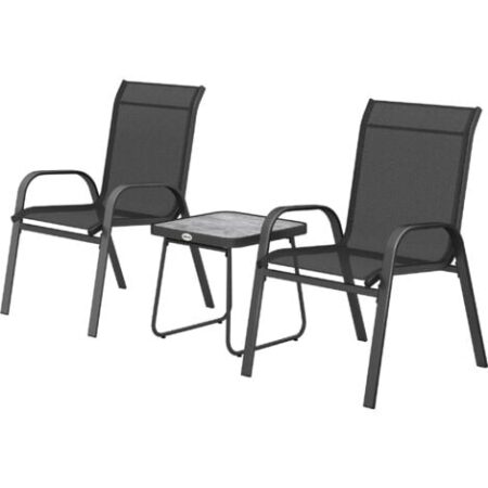 Outsunny Set da Giardino 3 Pezzi con Tavolino da Caffè e 2 Sedie Impilabili Nero
