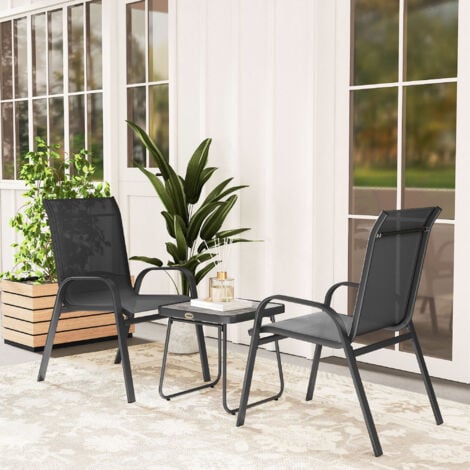 Outsunny Set da Giardino 3 Pezzi con Tavolino da Caffè e 2 Sedie Impilabili Nero