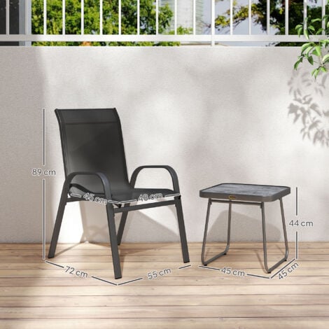 Outsunny Set da Giardino 3 Pezzi con Tavolino da Caffè e 2 Sedie Impilabili Nero