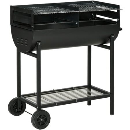 Outsunny Barbecue in Acciaio con 2 Griglie Indipendenti e 2 Ruote  Nero