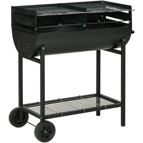 Outsunny Barbecue in Acciaio con 2 Griglie Indipendenti e 2 Ruote  Nero