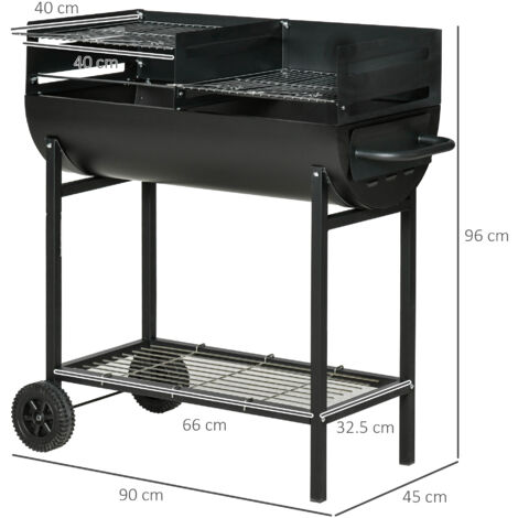 Outsunny Barbecue in Acciaio con 2 Griglie Indipendenti e 2 Ruote  Nero
