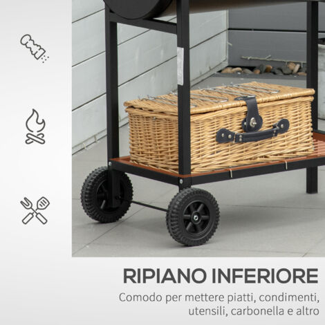 Outsunny Barbecue in Acciaio con 2 Griglie Indipendenti e 2 Ruote  Nero