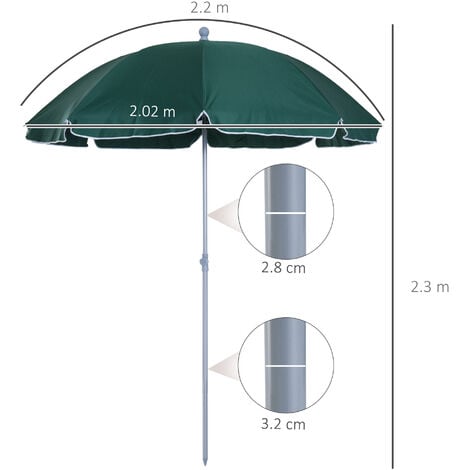 Outsunny Ombrellone da Giardino 2x2.3 m a 8 Stecche in Metallo