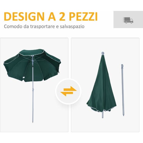 Outsunny Ombrellone da Giardino 2x2.3 m a 8 Stecche in Metallo