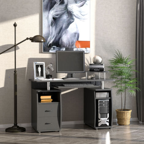 HOMCOM Scrivania Moderna in Legno con Cassetti e Porta Tastiera Casa e Ufficio