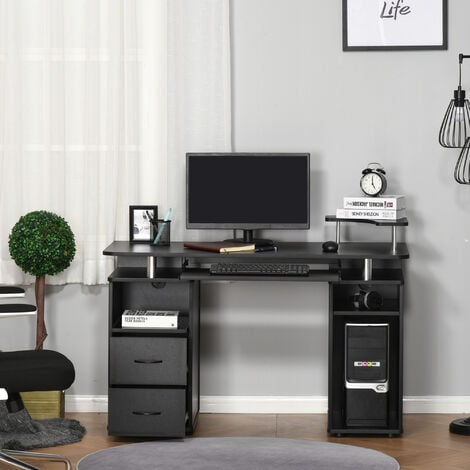 HOMCOM Scrivania Moderna in Legno con Cassetti e Porta Tastiera Casa e Ufficio
