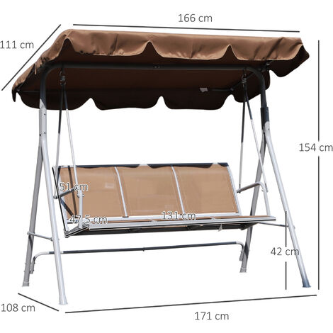 Outsunny Dondolo da Giardino a 3 Posti Tetto Parasole Rimovibile