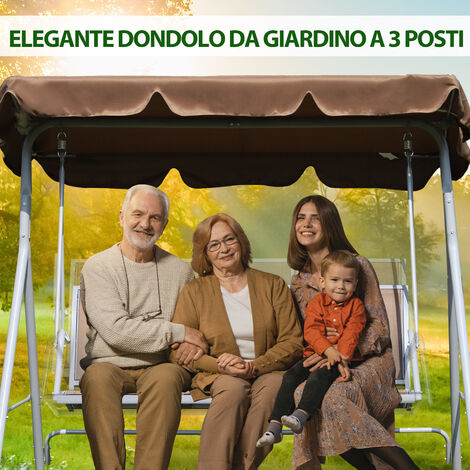 Outsunny Dondolo da Giardino a 3 Posti Tetto Parasole Rimovibile