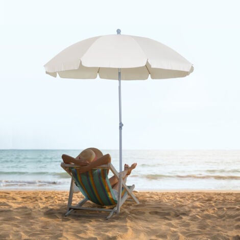 Outsunny Ombrellone da Esterno 2x2.3 m con Tettuccio Inclinabile Bianco Crema