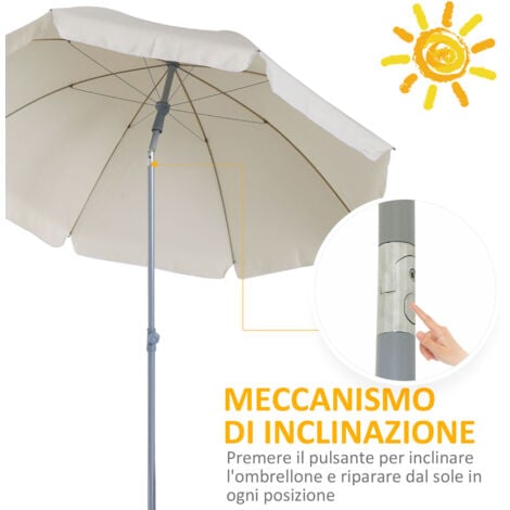 Outsunny Ombrellone da Esterno 2x2.3 m con Tettuccio Inclinabile Bianco Crema