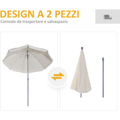 Outsunny Ombrellone da Esterno 2x2.3 m con Tettuccio Inclinabile Bianco Crema