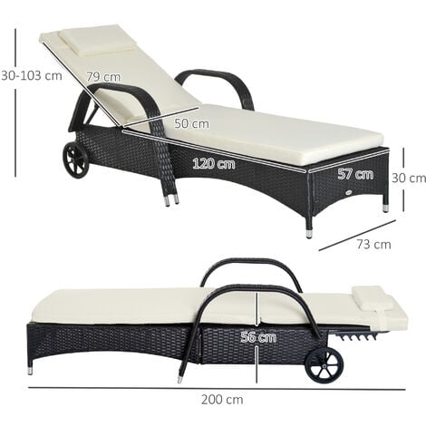 Outsunny Lettino Prendisole in Rattan Schienale Regolabile con Ruote