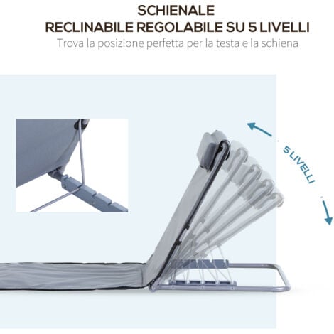 Outsunny Set 2 Pzi Lettini Spiaggia Pieghevoli Schienale Regolabile Grigio