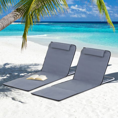 Outsunny Set 2 Pzi Lettini Spiaggia Pieghevoli Schienale Regolabile Grigio
