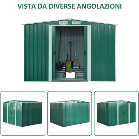 Outsunny Casetta da Giardino in Lamiera di Acciaio Verde