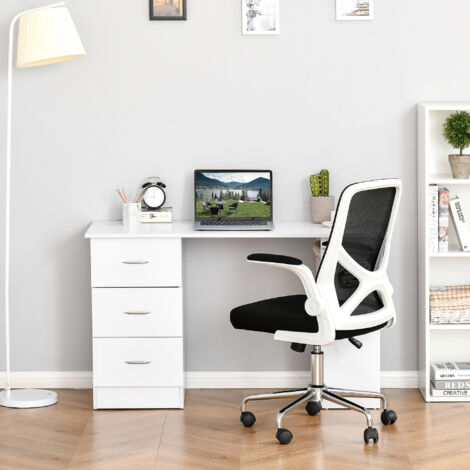 HOMCOM Scrivania PC con 3 Ripiani e 3 Cassetti in Legno Casa e Ufficio Bianca