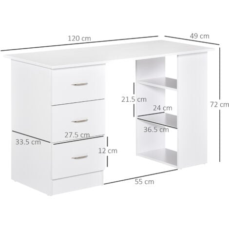 HOMCOM Scrivania PC con 3 Ripiani e 3 Cassetti in Legno Casa e Ufficio Bianca