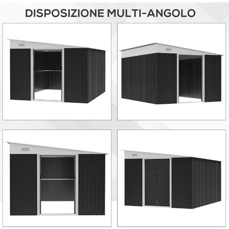 Outsunny Casetta Porta Attrezzi da Giardino con Prese d'aria in Acciaio Nera