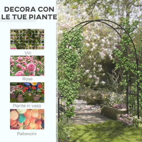 Outsunny Arco da Giardino in Metallo per Piante Rampicanti 157x40x223cm Nero