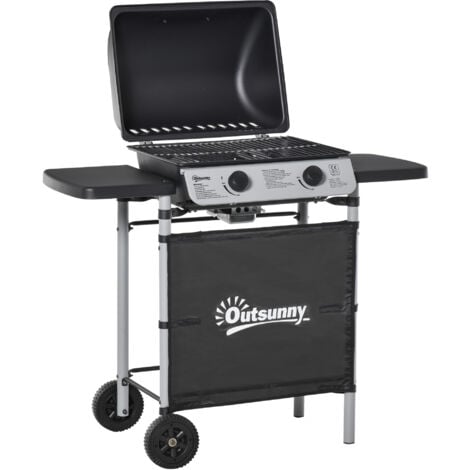 Outsunny Barbecue a Gas 2 Fuochi da 2.8kW con Coperchio Mensole Ruote