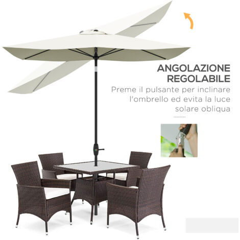 Outsunny Ombrellone 2x3 m da Giardino Rettangolare UV 50+ Beige