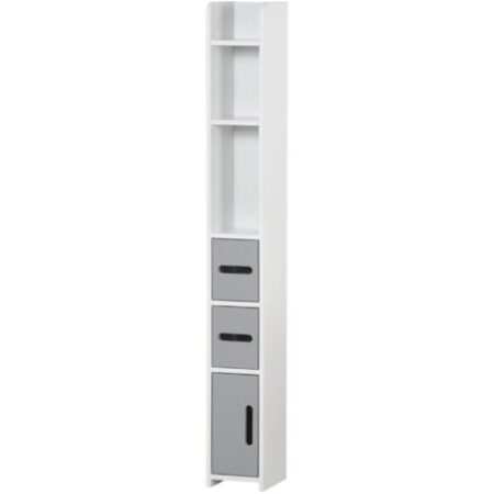 kleankin Mobile Bagno con Mensole e Armadietti Legno Bianco e Grigio 15x17x120cm