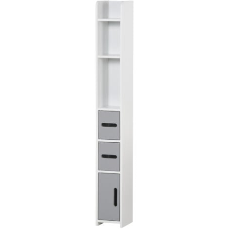 kleankin Mobile Bagno con Mensole e Armadietti Legno Bianco e Grigio 15x17x120cm