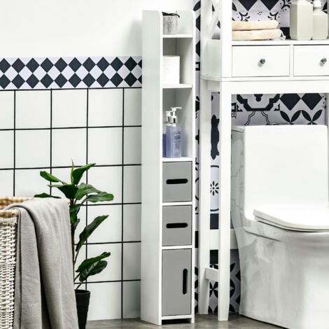 kleankin Mobile Bagno con Mensole e Armadietti Legno Bianco e Grigio 15x17x120cm