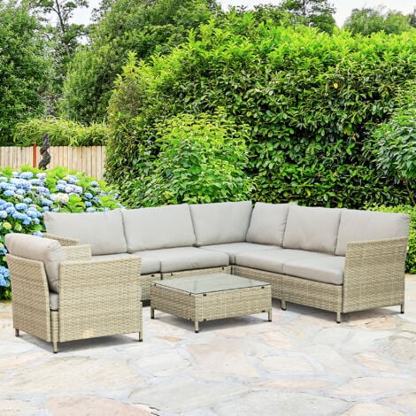 Outsunny Set da Giardino 7 Pezzi Rattan PE con Poltrone e Divanetti con Cuscini