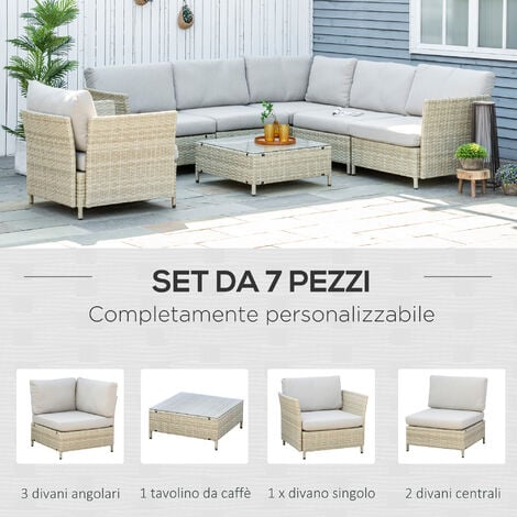 Outsunny Set da Giardino 7 Pezzi Rattan PE con Poltrone e Divanetti con Cuscini