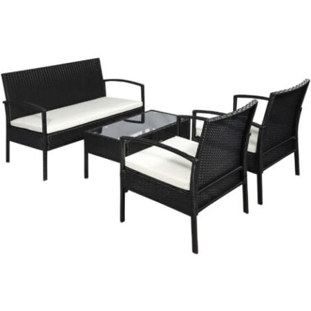 Outsunny Set da Esterno 4 Pezzi in Rattan PE con Tavolino 2 Poltrone e Divano