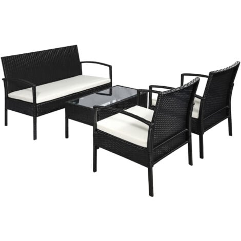 Outsunny Set da Esterno 4 Pezzi in Rattan PE con Tavolino 2 Poltrone e Divano