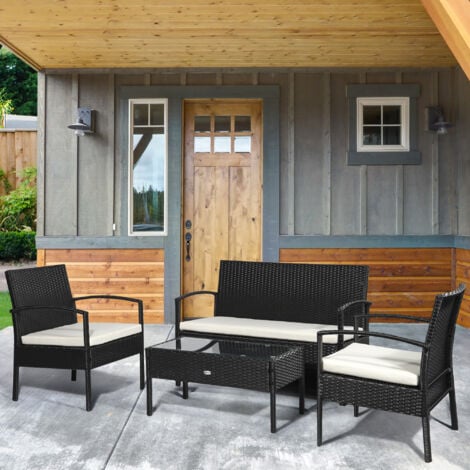 Outsunny Set da Esterno 4 Pezzi in Rattan PE con Tavolino 2 Poltrone e Divano