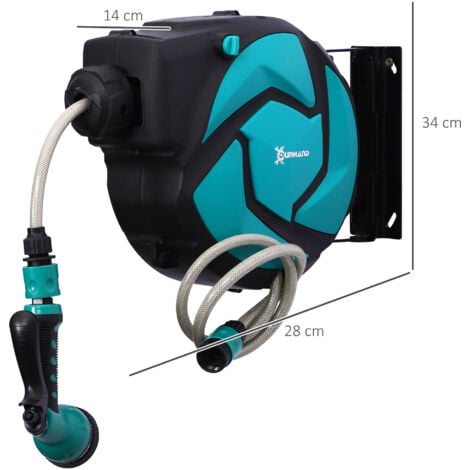 DURHAND Avvolgitubo a Parete Automatico in Plastica Nero e Azzurro