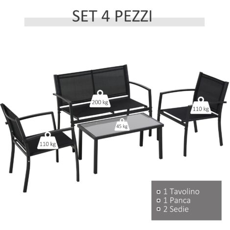 Outsunny Salotto da Esterno, Set con Tavolino e Sedie da Giardino Nero