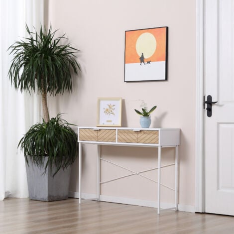 HOMCOM Tavolo consolle con 2 cassetti Tavolo per ingresso Soggiorno Bianco