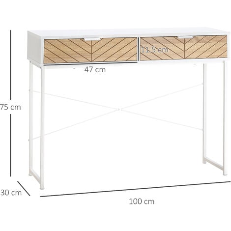 HOMCOM Tavolo consolle con 2 cassetti Tavolo per ingresso Soggiorno Bianco