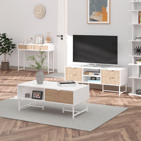 HOMCOM Tavolo consolle con 2 cassetti Tavolo per ingresso Soggiorno Bianco