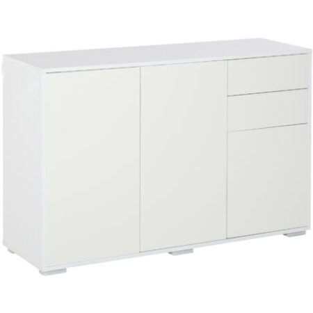 HOMCOM Mobiletto Multiuso Bianco 2 Armadietti Apertura a Pressione 2 Cassetti