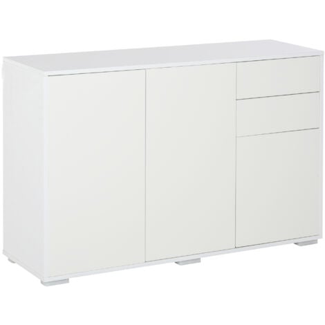 HOMCOM Mobiletto Multiuso Bianco 2 Armadietti Apertura a Pressione 2 Cassetti