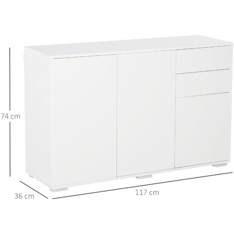 HOMCOM Mobiletto Multiuso Bianco 2 Armadietti Apertura a Pressione 2 Cassetti
