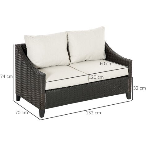 Outsunny Divano da Giardino 2 Posti con Cuscini e Piedini Regolabili